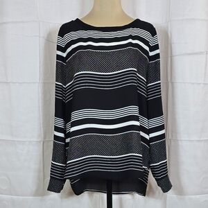 LOFT Black and White Striped Blouse